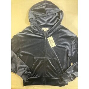 SWS Athletics Womens Navy Blue Velour Full‎ Zip Hoodie Sweatshirt Medium NWT